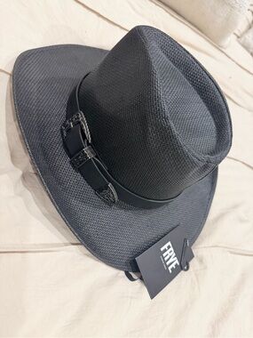 FRYE Black Woven Western Hat with Leather Band